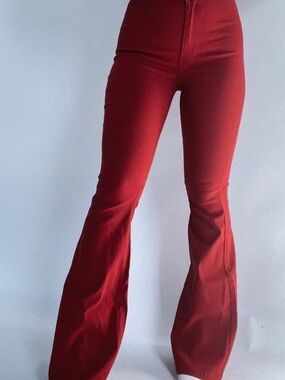 High-Waist Flared Pants in Deep Red